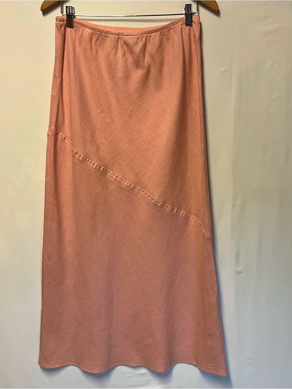 Nordstrom 100% Linen Blush Pink Maxi Skirt Large Pull On Cottage Prairie Coastal - Picture 5 of 9